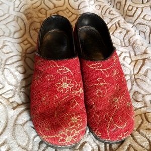 Dansko red brocade clogs
